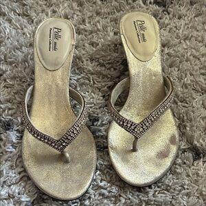Pelle Moda Shimmering Gold Sandals with Rhinestones